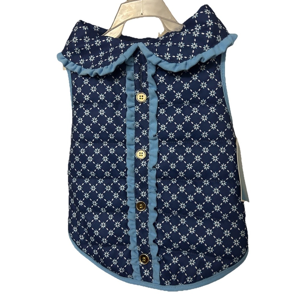 Draper James Blue Floral Quilted Dog Jacket Size Medium NEW
